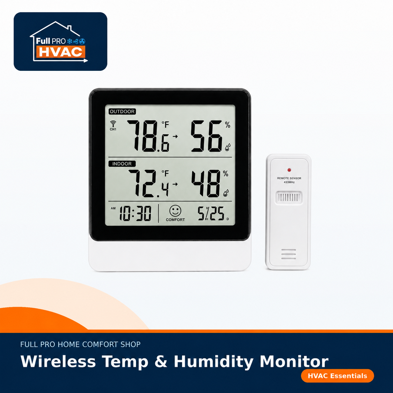 Wireless Indoor/Outdoor Temperature & Humidity Monitor with Clock